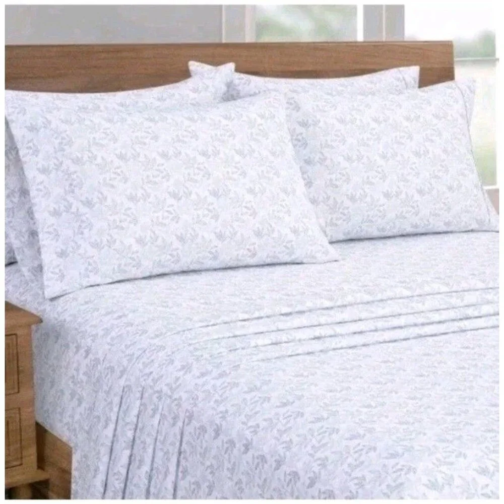 South Point Home Fashions Microfiber 6 Piece Sheet Set KING *Grey Leaf,  New